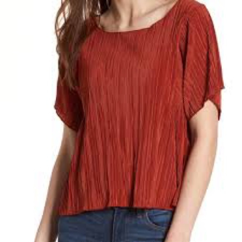 Pleated Madewell Top in Vivid Rust